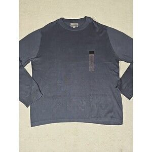 Cezani Men's XL Silk Blend New Crew Neck Sweater Long Sleeve Dark Blue Pullover